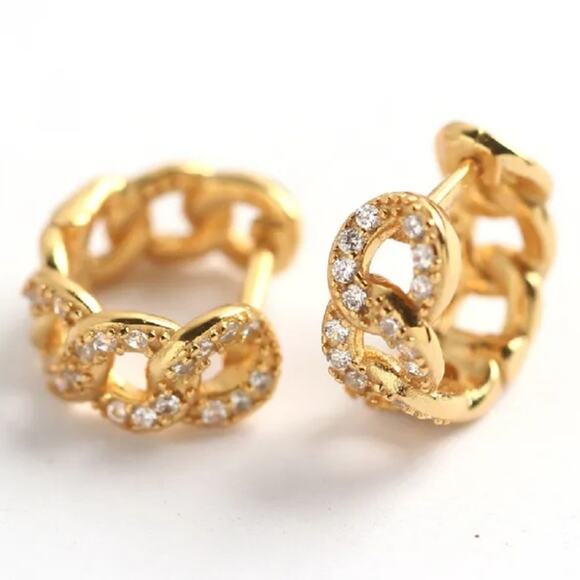 Sterling Silver Gold Plated Rhinestone Earrings - Picture 1 of 5